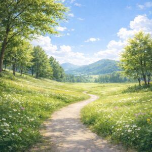 赤ちゃんの名付け鑑定をイメージさせる、明るく前向きな未来を象徴する風景写真(地格18画)