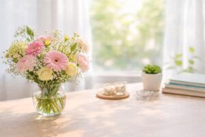 やわらかな光の花とグリーンが、赤ちゃんの名付けや姓名判断を穏やかに考える雰囲気を伝える記事イメージ(地格40画)